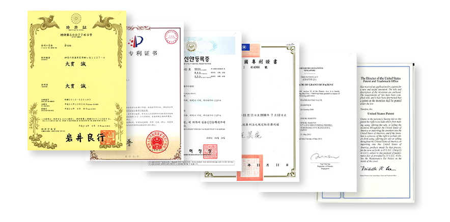 特許取得済みの技術（6カ国で特許登録）